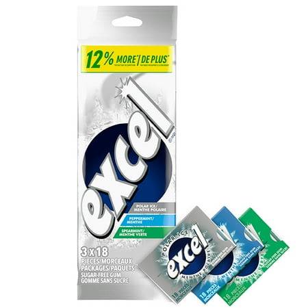 Excel Sugar Free Gum, Spearmint-Polar Ice-Peppermint (3 ct)