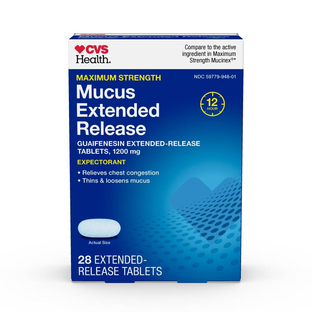 Cvs Health 12Hr Maximum Strength Mucus Extended Release Tablets, 28 Ct