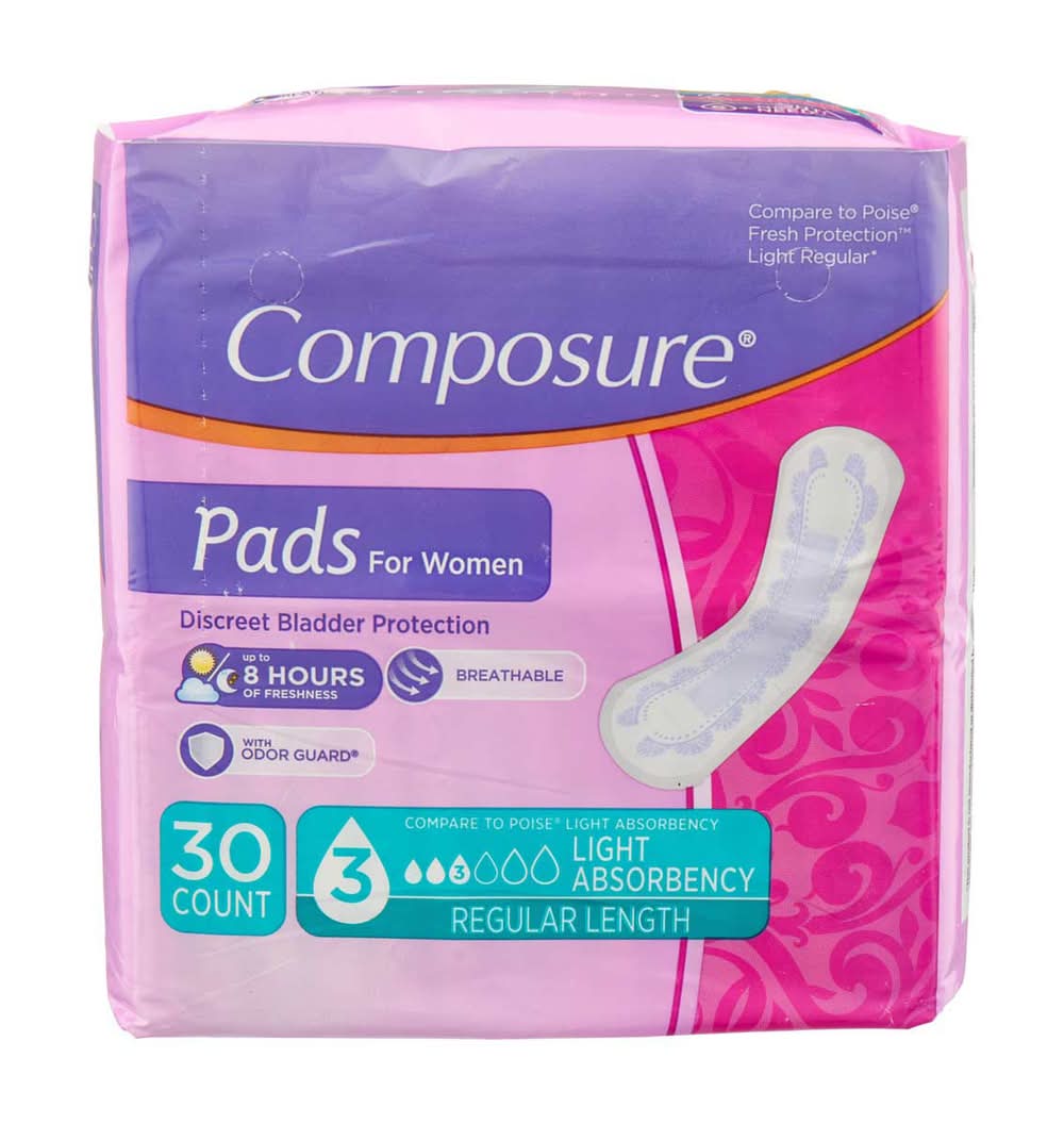 Composure Light Absorbency Regular Length Pads, Women (30 ct)