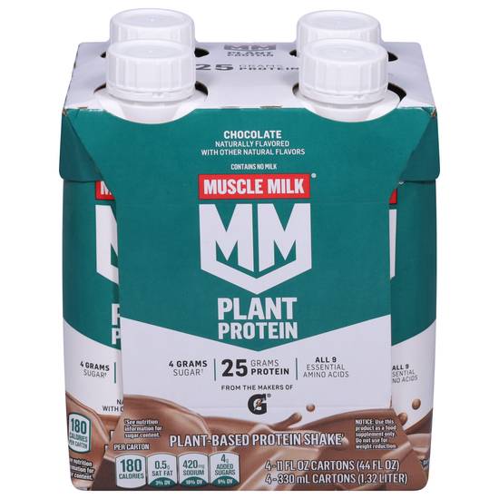 Muscle Milk Plant-Based Chocolate Protein Shake (4 pack, 11 fl oz)
