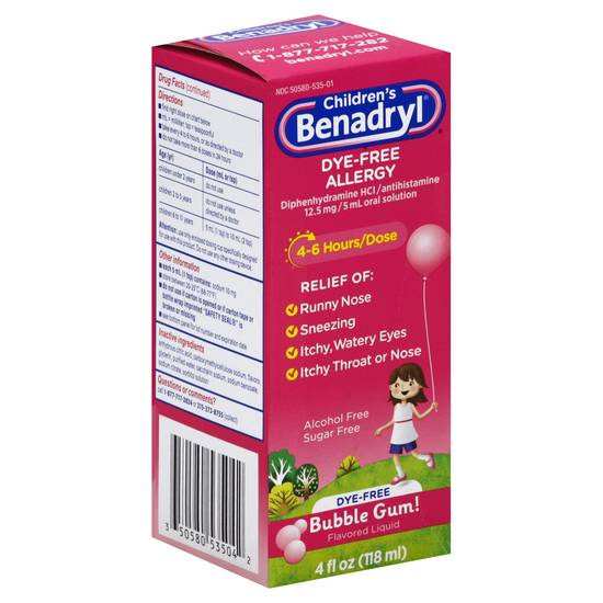 Benadryl Dye-Free Allergy Bubble Gum Children's Oral Solution
