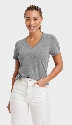 Universal Thread Short Sleeve V-Neck T-Shirt, Women, L, Heather Gray