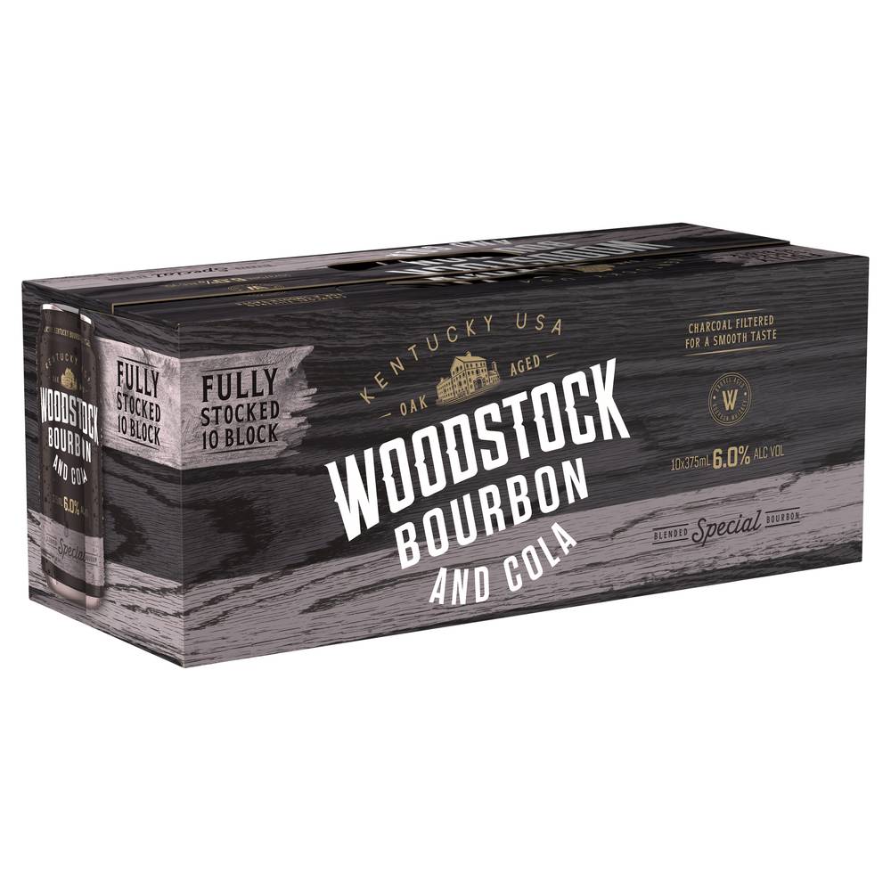 Woodstock Bourbon & Cola 6% Can 375mL  X 10 Pack