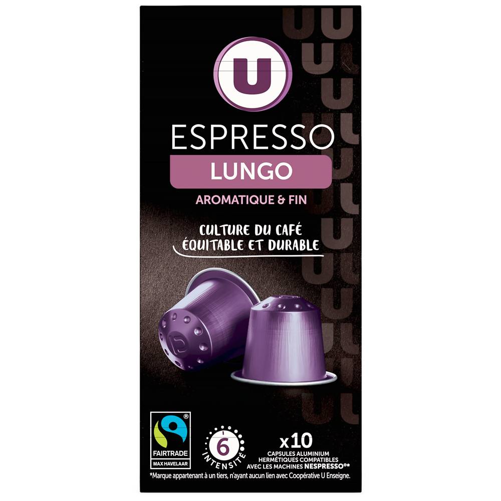 U - Compatible nespresso café capsles espresso lungo max havelaar (10 pièces)