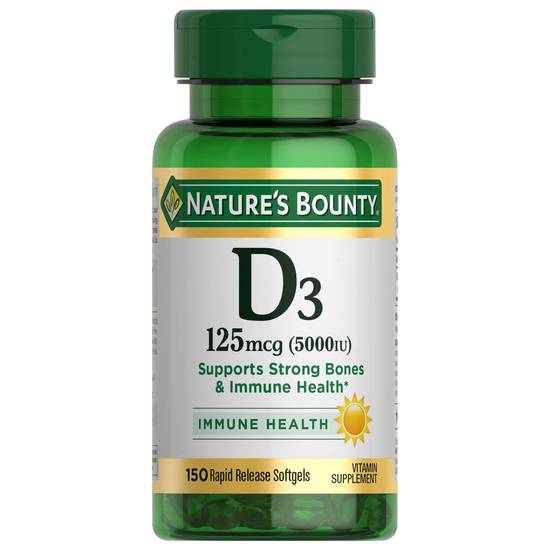 Nature's Bounty Vitamin D3 125 Mcg Softgels, (150 ct)