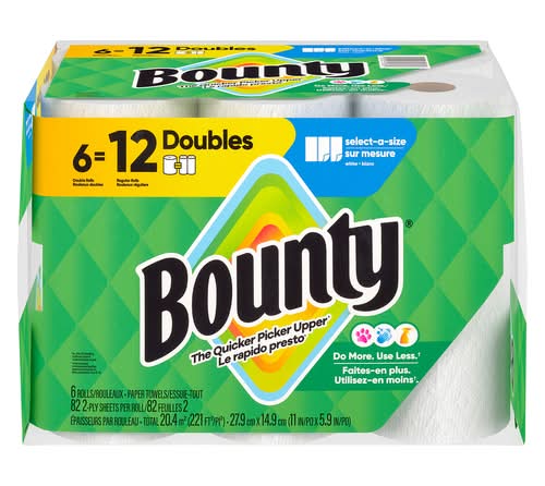 Bounty 2-Ply Paper Towel Rolls, 27.9x14.9 cm (6 ct)