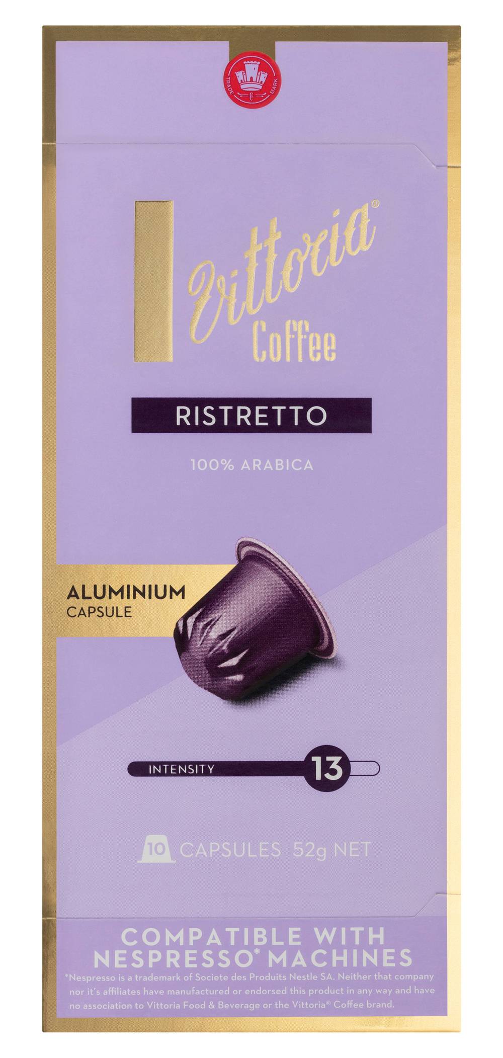 Vittoria Coffee Ristretto Nespresso Compatible Coffee Capsules (52g, 10 pack)