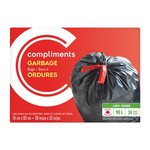 Compliments Drawstring Garbage Bags, Large, Black (24 ct)