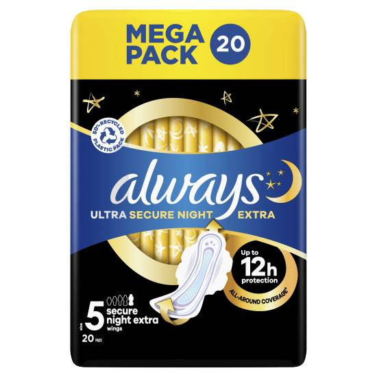 Always Size 4, Ultra Sanitary Towels Secure Night Wings X Pads (20 pack)