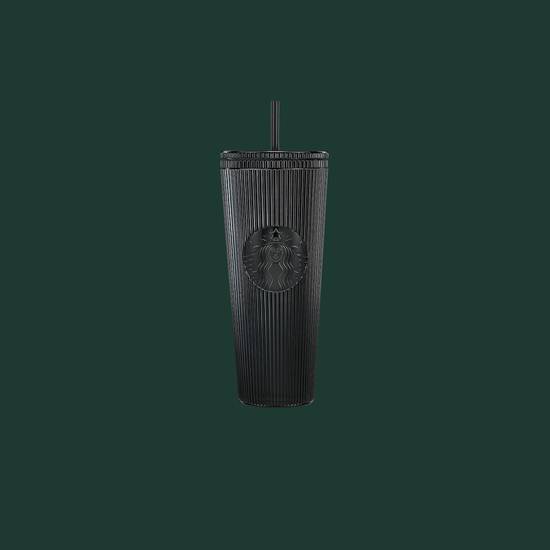 Black Pleated Metallic Plastic Cold Cup - 710 mL