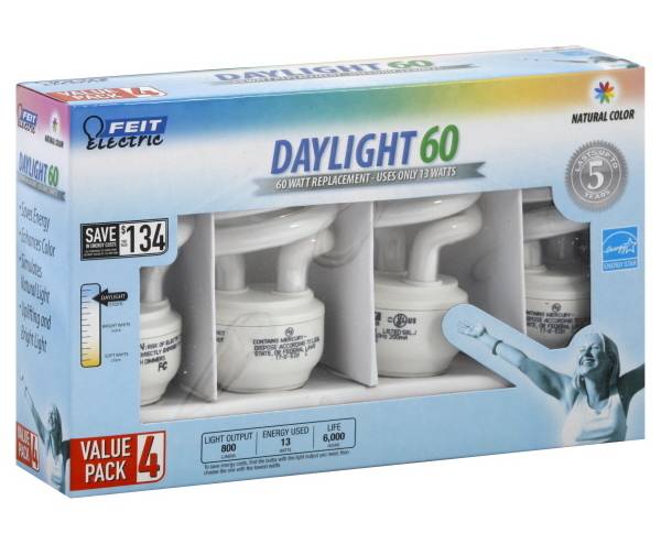 Feit Electric Daylight 60 Watts Light Bulb (4 ct)