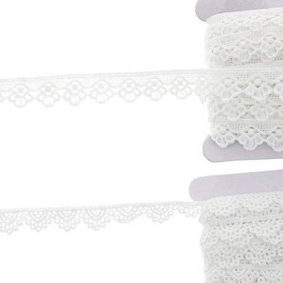 Bright Creations 2 Pack 15-Yard Crochet Lace Ribbons Trim Rolls for Crafts & Party Decorations, 0.5 & 0.7 in Wide, White