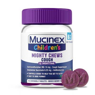 Mucinex Children's 6+ Years Nighttime Cough Relief Mighty Chews, Mixed Berry (16 ct)