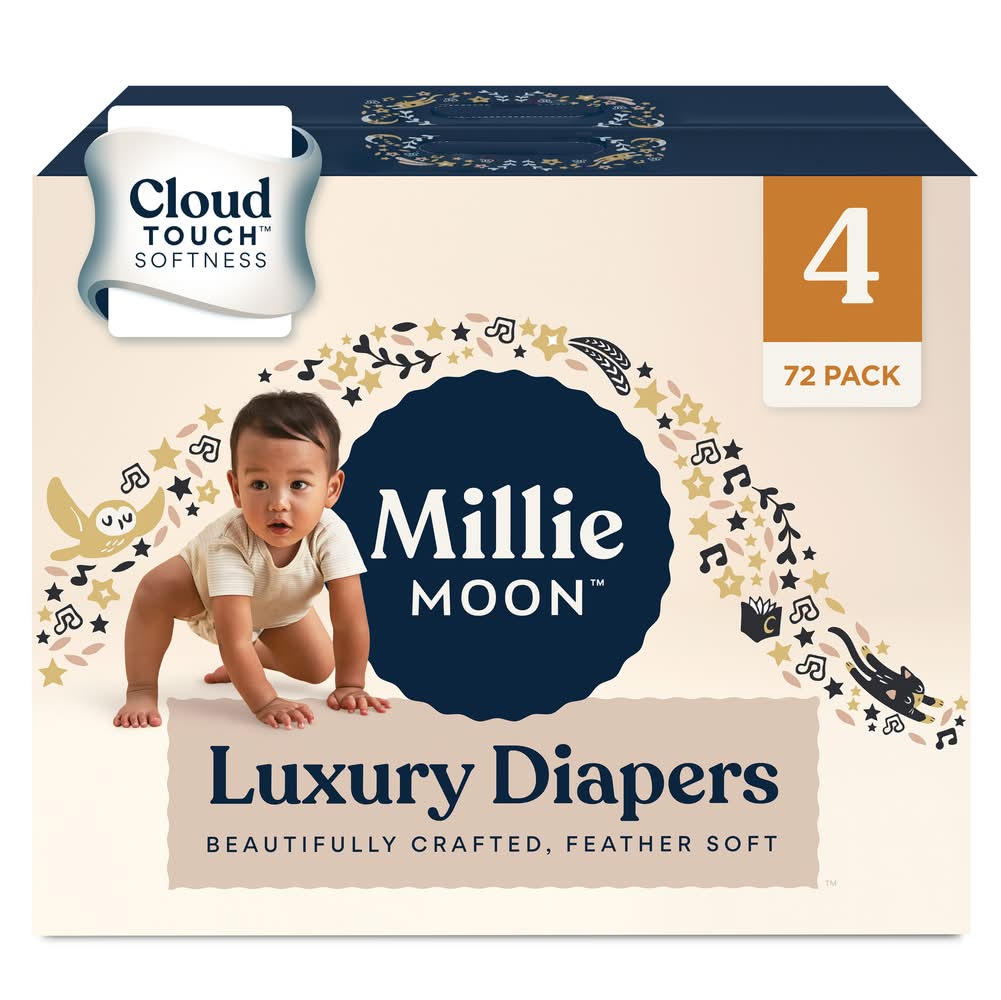 Millie Moon Cloud Touch Softness Luxury Diapers, Unisex, 4 (72 ct)