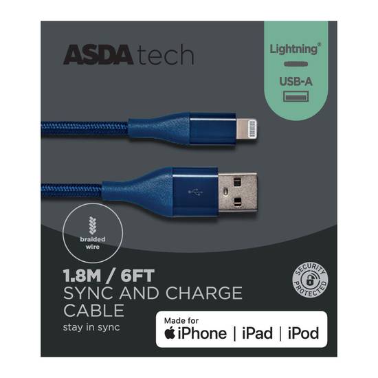 ASDA Tech Lightning Cable - Braided Blue 1.8m