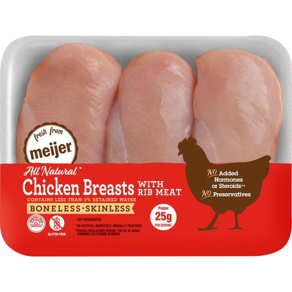 Meijer All Natural Boneless Skinless Chicken Breasts With Rib Meat