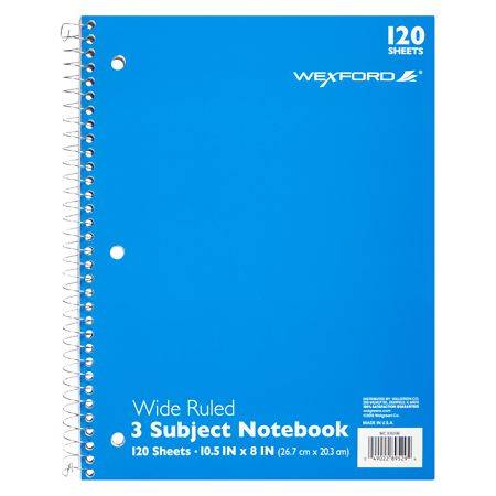 Wexford 3 Subject Wide Ruled Notebook Assortment