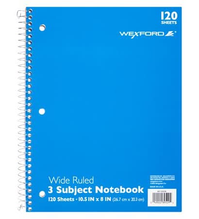 Wexford 3 Subject Wide Ruled Notebook Assortment