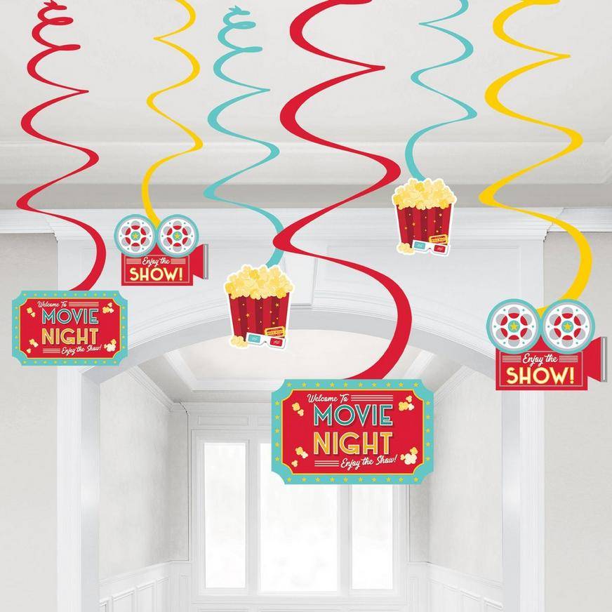 Movie Night Cardstock Swirl Decorations, 12ct