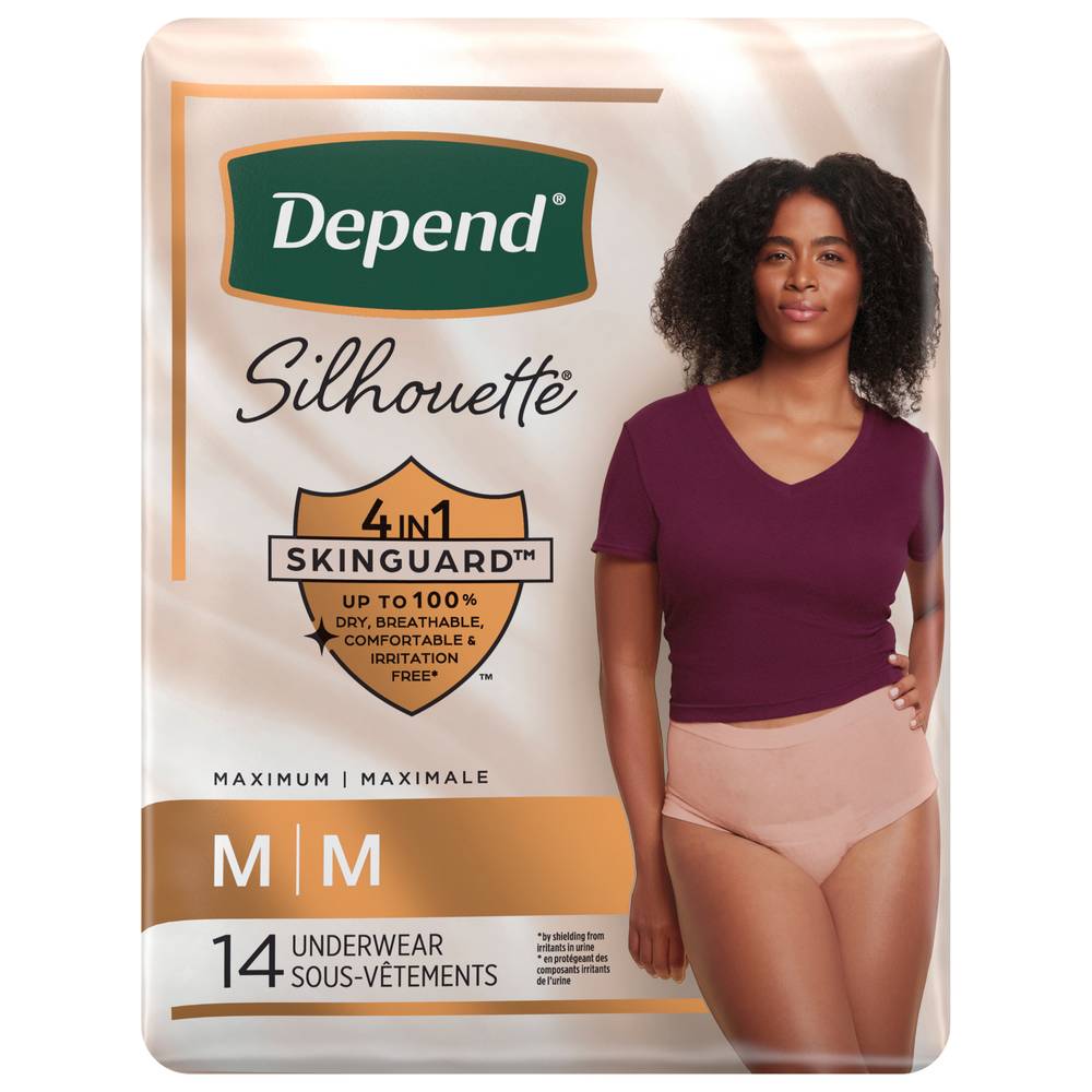 Depend Silhouette Adult Incontinence & Postpartum Underwear For Women, Medium, Pink (14 ct)