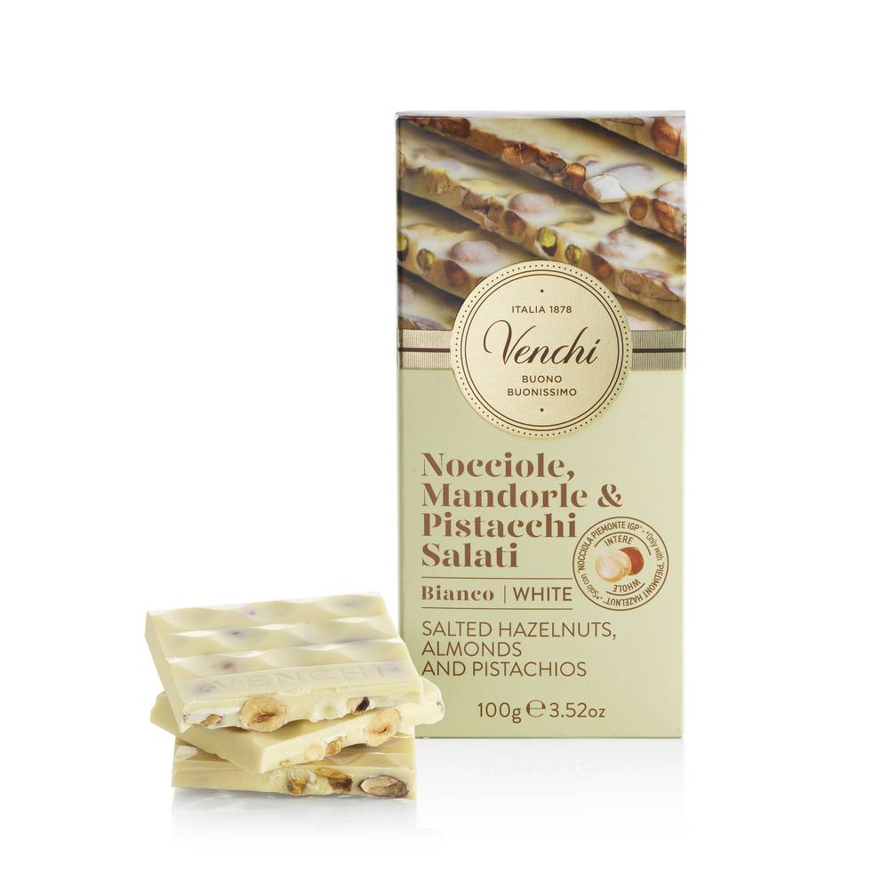 Venchi White Chocolate Bar w Salted Nuts 100g
