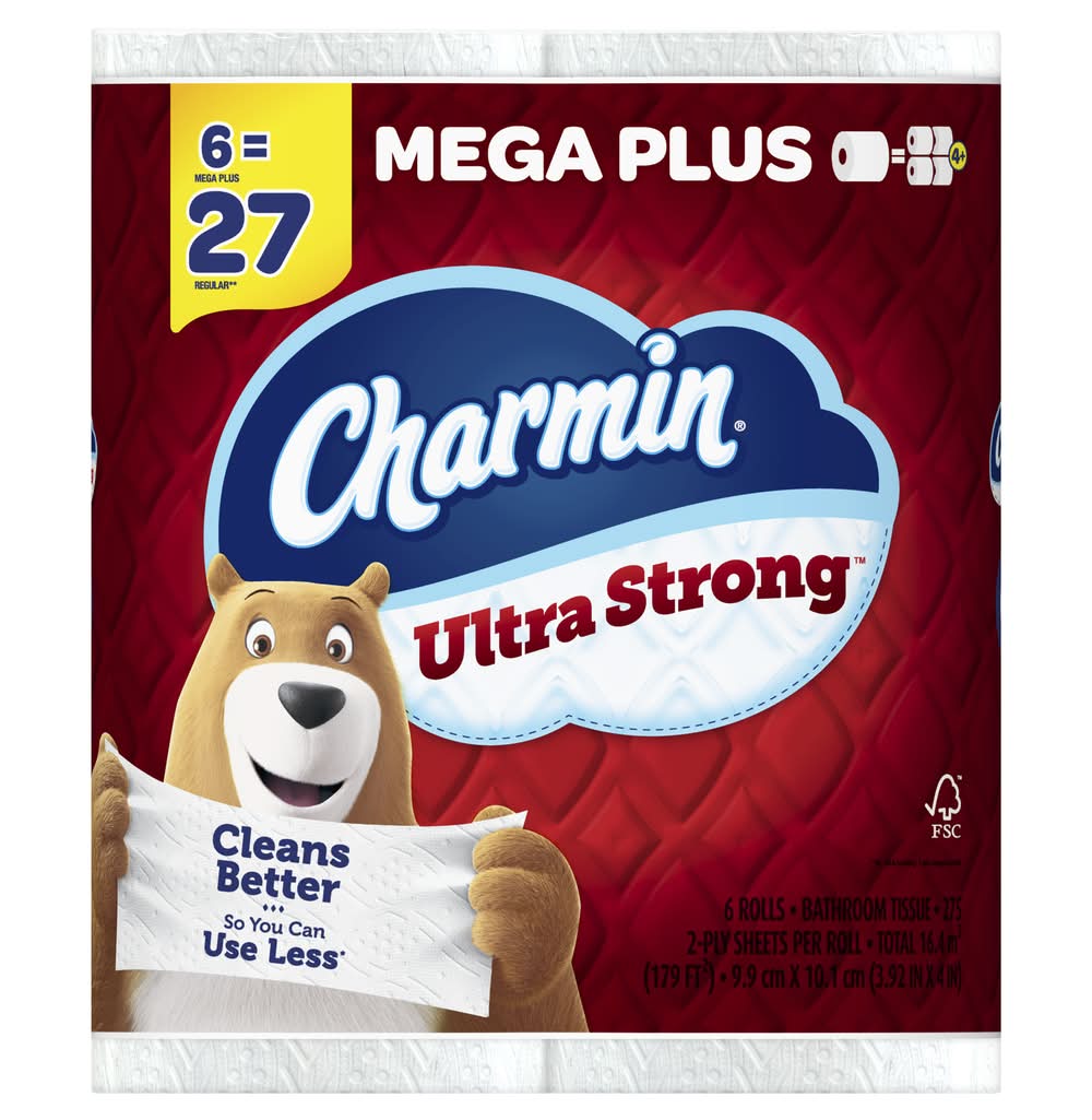 Charmin Ultra Strong Toilet Paper Mega Plus Rolls, 3.92x4 in (6 ct)