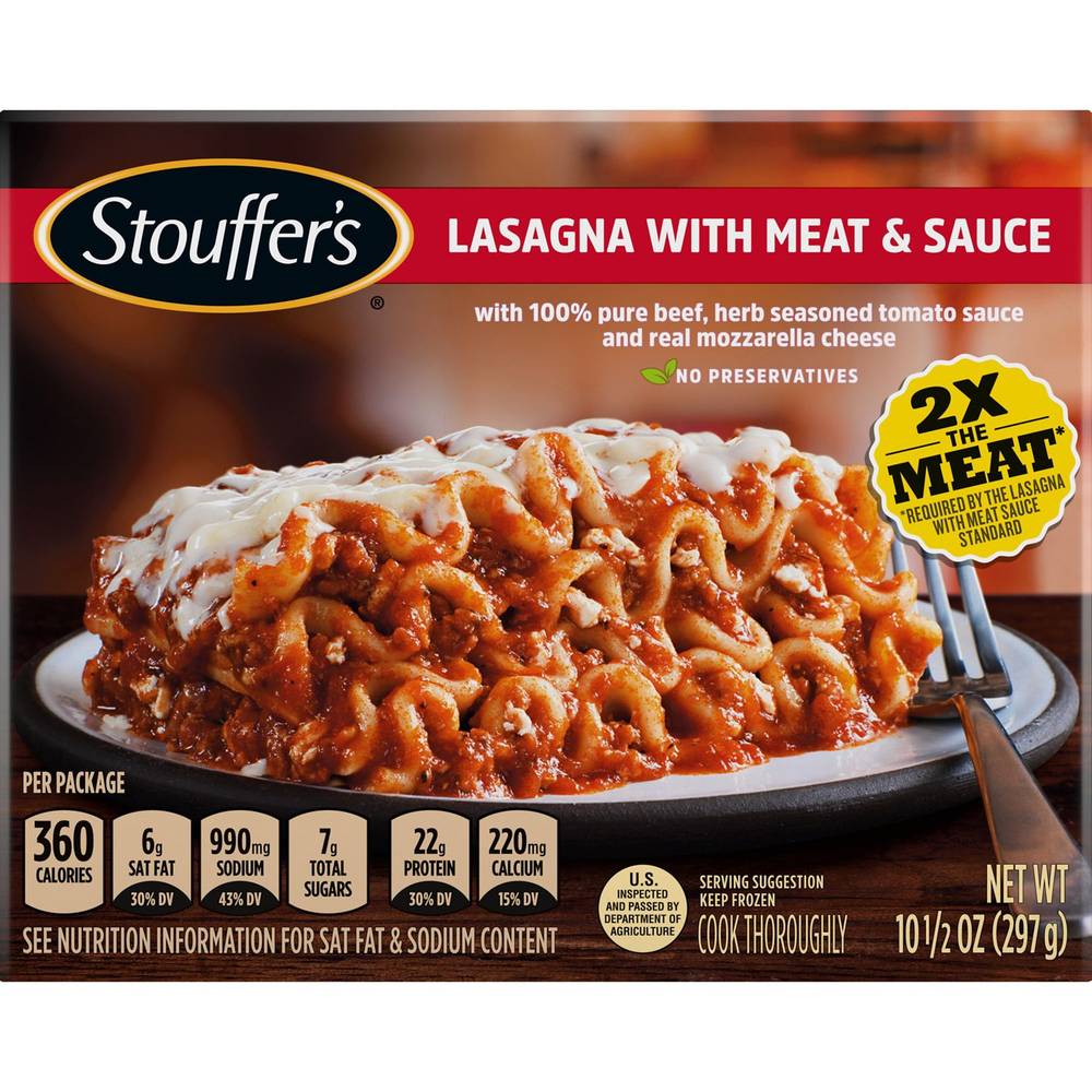 Stouffer'S, Lasagna With Meat Sauce Frozen Meal, 10.5 Oz