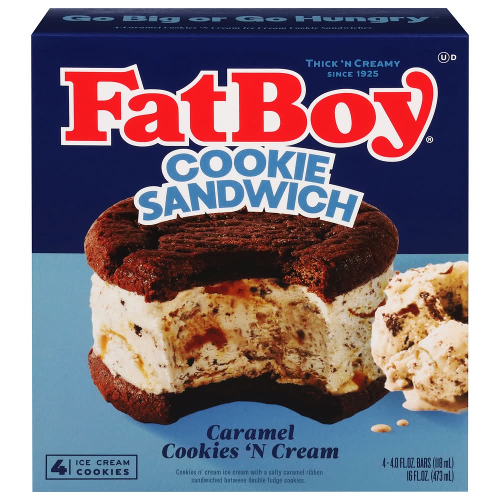 FatBoy Ice Cream Sandwich, Caramel Cookies 'N Cream (4 x 4 fl oz)