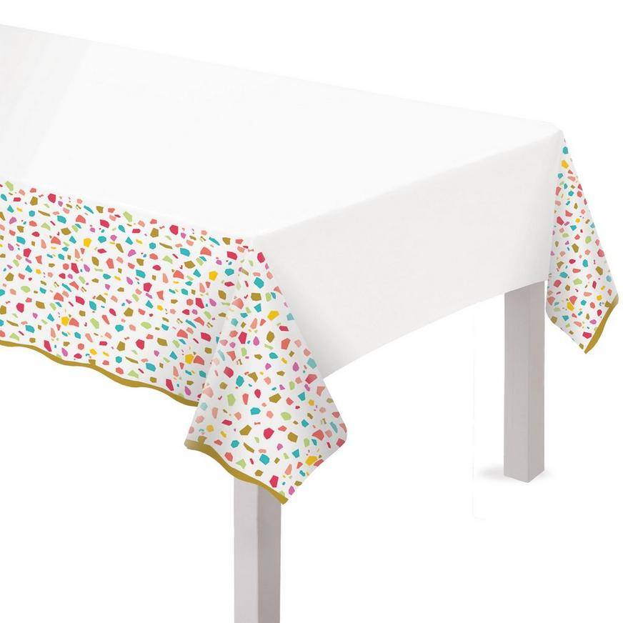 Rainbow Terrazzo Plastic Table Cover, 54in x 102in