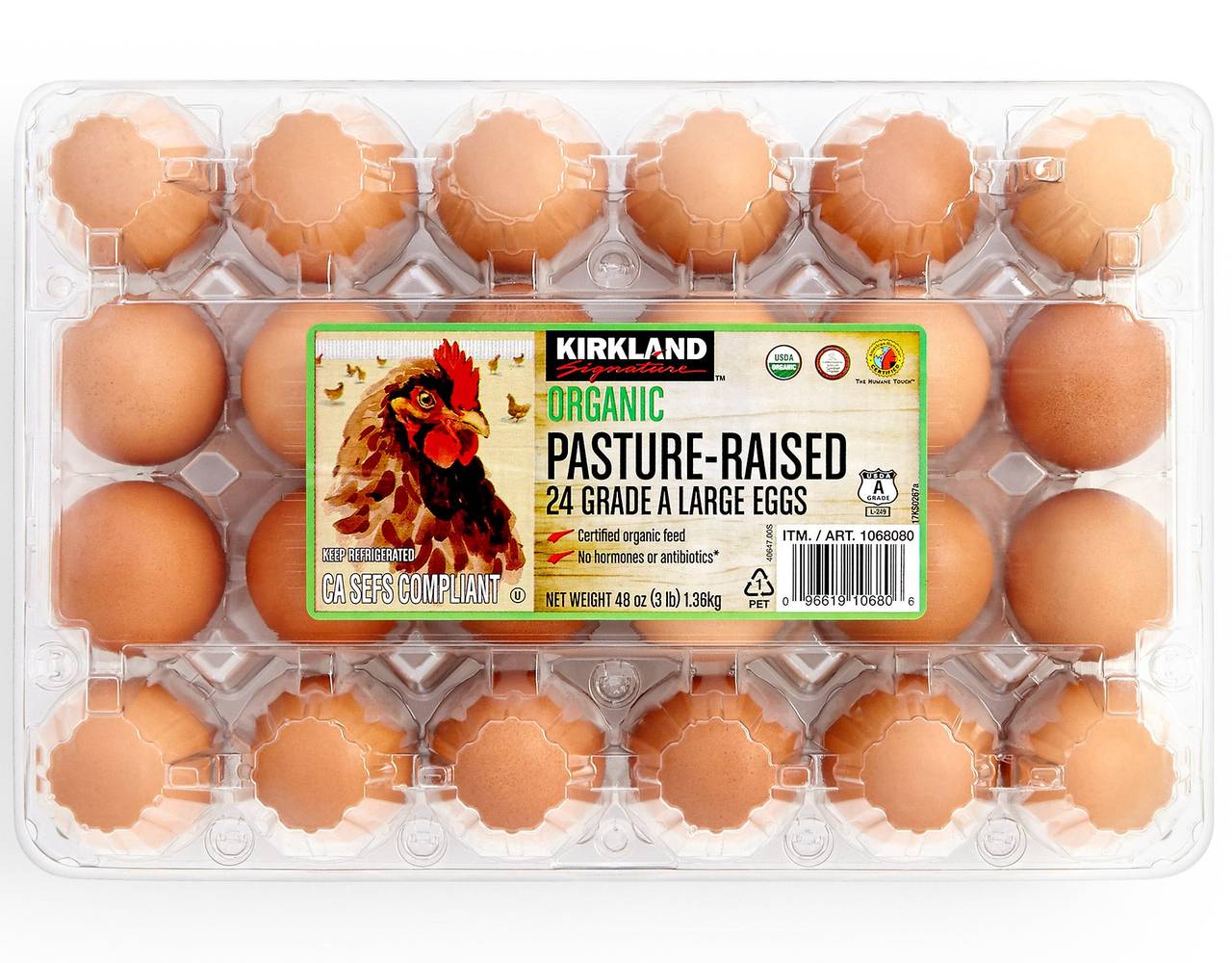 Kirkland Signature Organic Pasture Raised Grade a Large Eggs (48 oz, 24 ct)