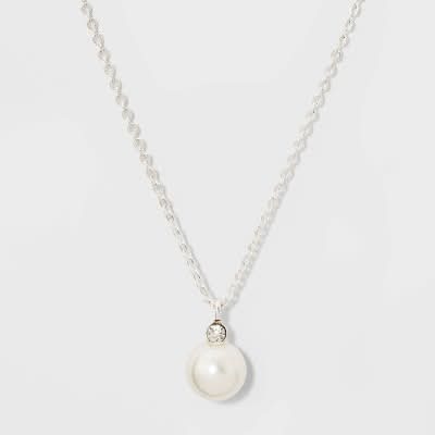 A New Day Pearl & Rhinestone Pendant Necklace, 16 in, Silver