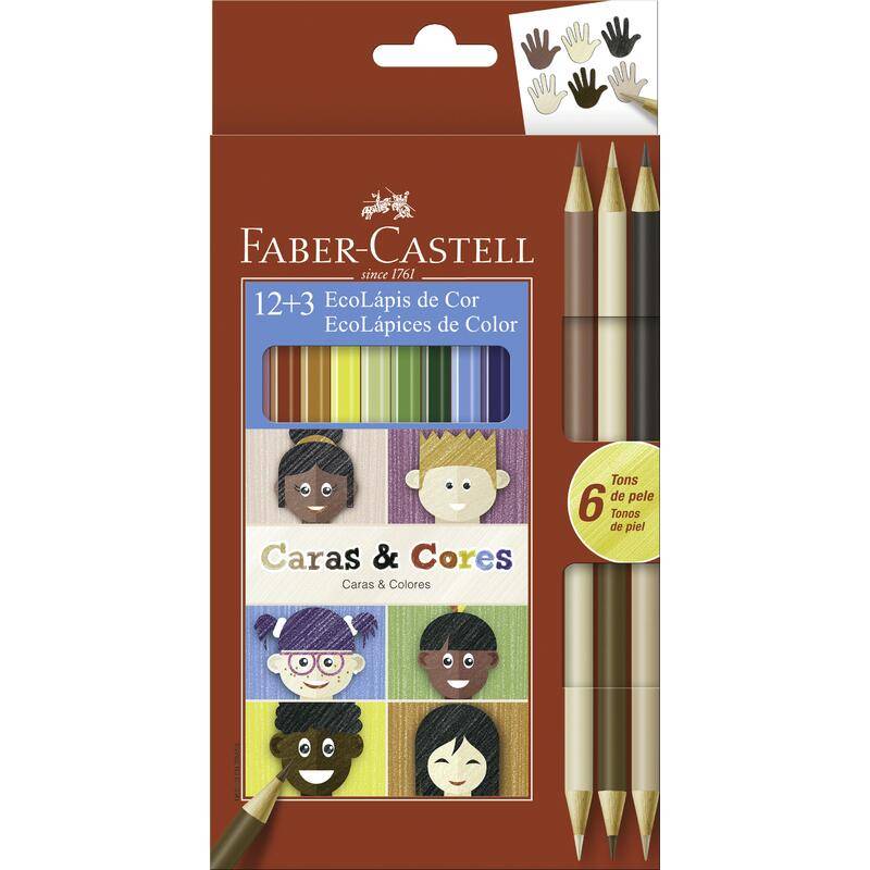 Faber-castell lápis de cor caras e cores (12 unidades + 3 unidades duplas)