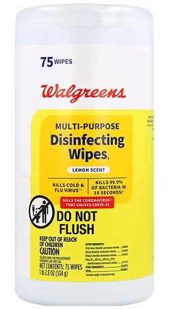 Walgreens Multi Purpose Disinfectant Wipes, Lemon, 7 x 8 inch (21.5 oz, 75 ct)