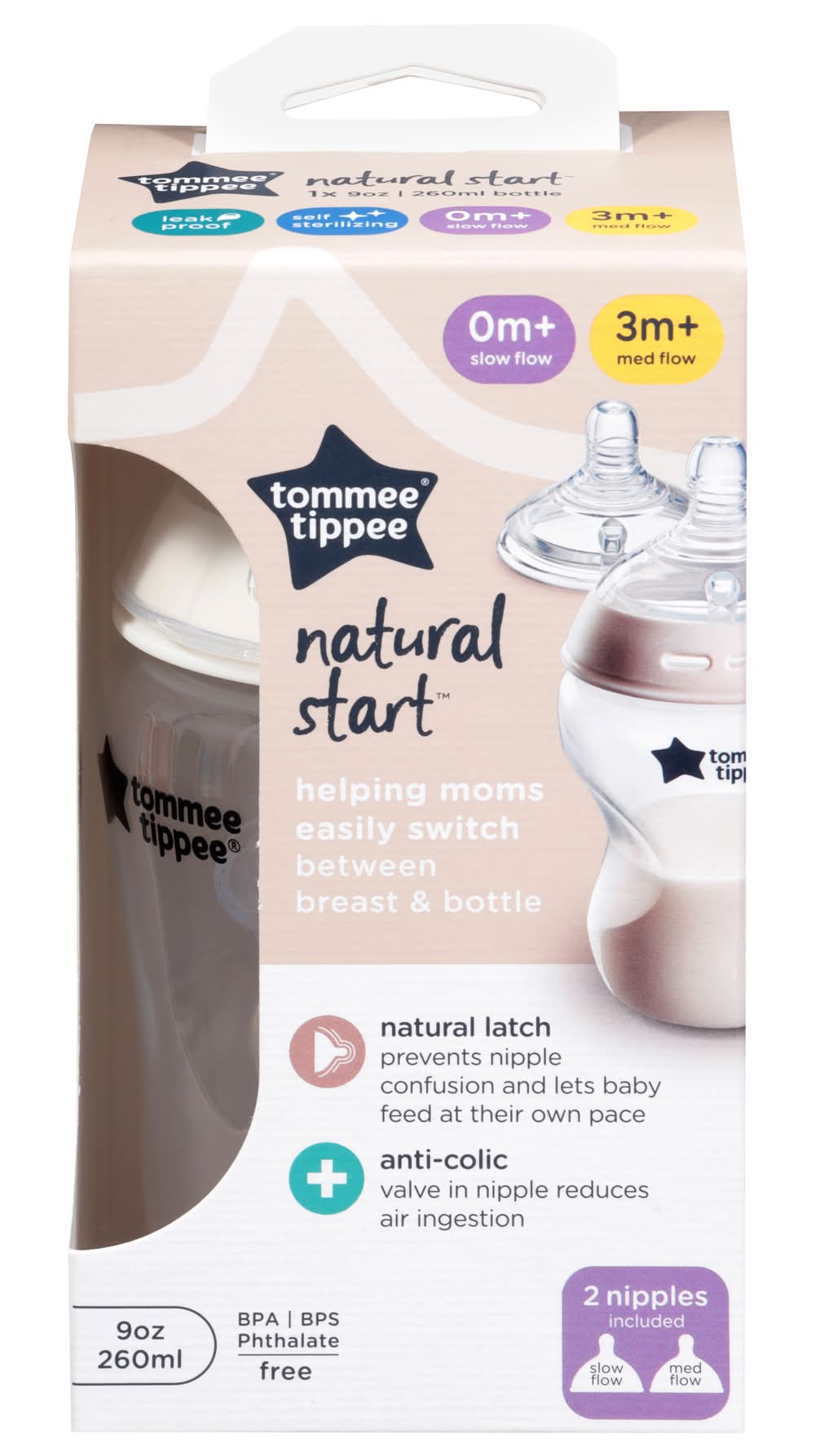 Tommee Tippee Natural Start Slow Med Flow Baby Bottle 9 oz