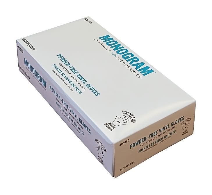 Monogram Powder Free Vinyl Medium Natural Gloves (100 ct)