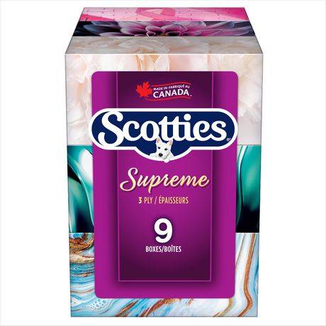 Scotties Supreme 3 Ply Facial Tissues Boxes (9 ct)