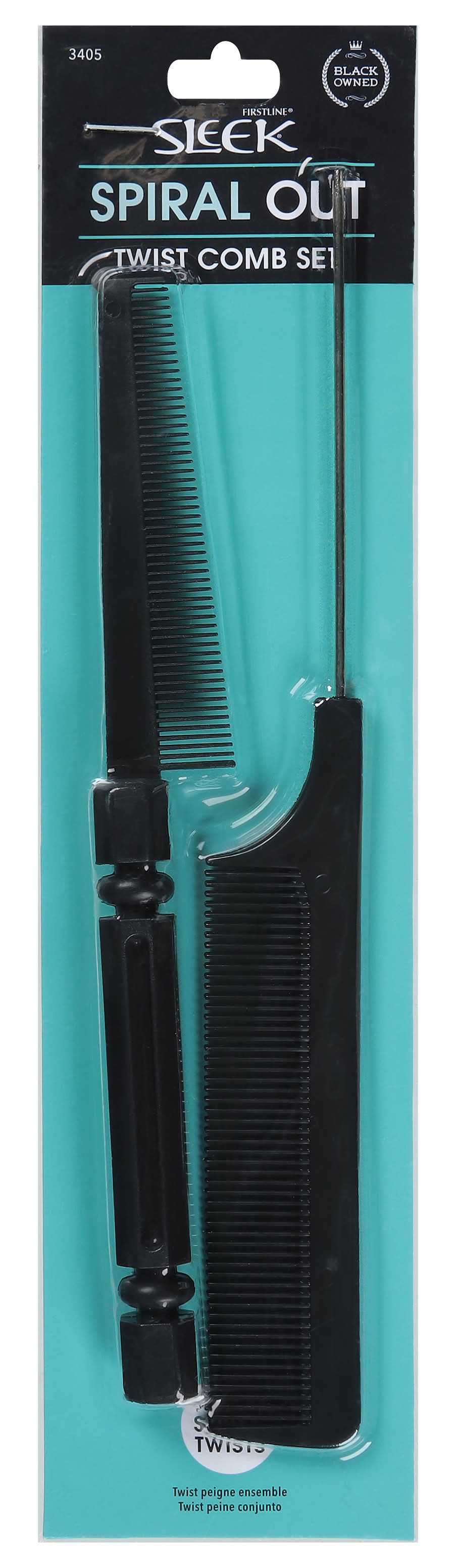 Sleek Firstline Spiral Out With Us Twist Comb & Tip Rat Tail, Black (1.1 oz, 2 ct)