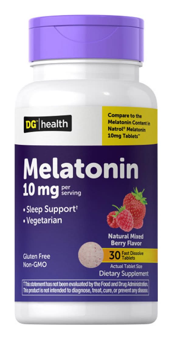 DG Health Melatonin Fast Dissolve Dietary Supplement Tablets 10 mg, Mixed Berry (30 ct)
