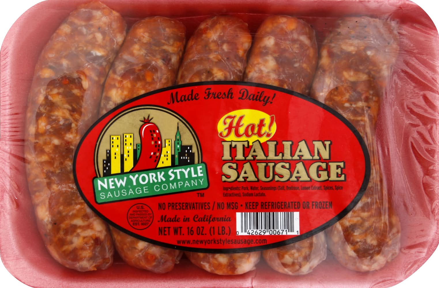 New York Style Hot Italian Sausage (16 oz, 5 ct)