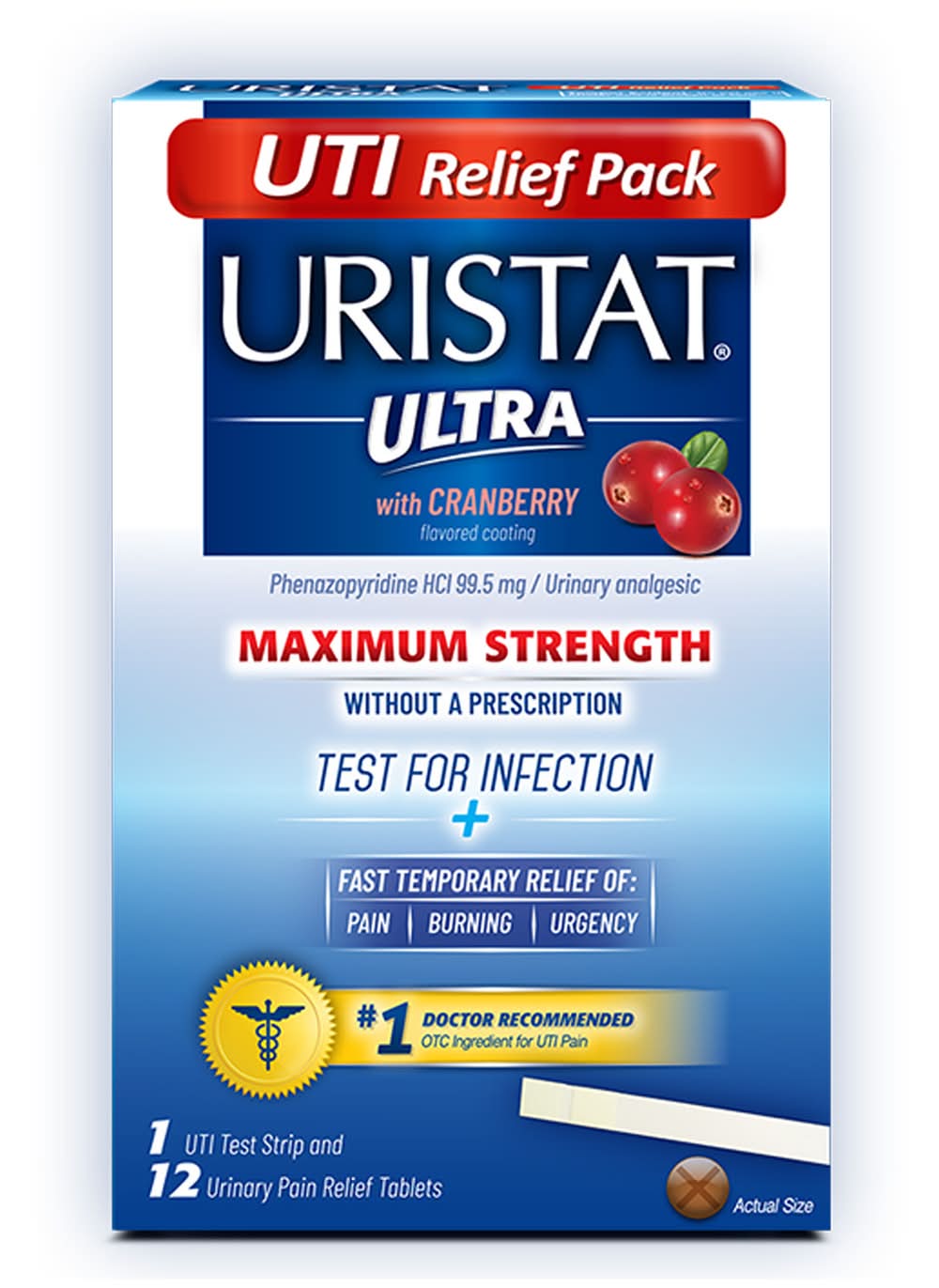 Uristat Ultra Uti Test Strip & Urinary Pain Relief Tablets, Cranberry (13 ct)