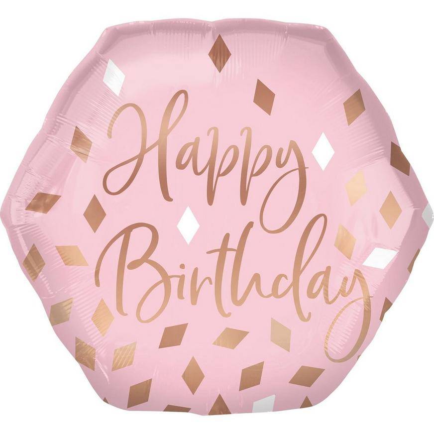 Uninflated Metallic Blush Birthday Hexagonal Foil Balloon, 23in x 22in
