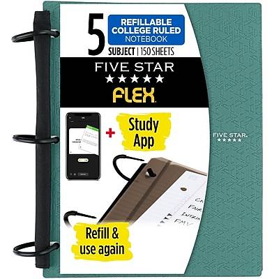 Five Star Flex 5-Subject Subject Notebooks, 8.5 x 11, College Ruled, 150 Sheets, Green (08128)