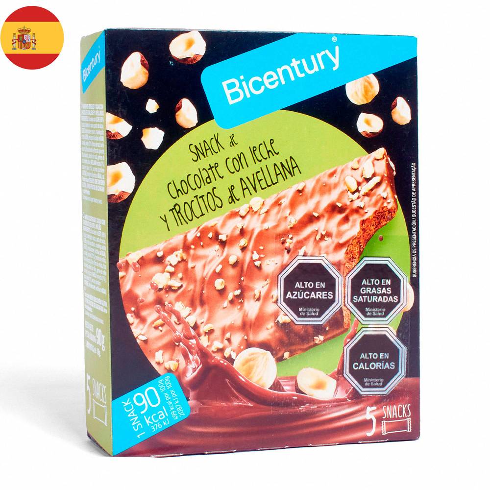 Bicentury snack barra chocolate con leche y avena (caja 5 u x 18 g c/u)