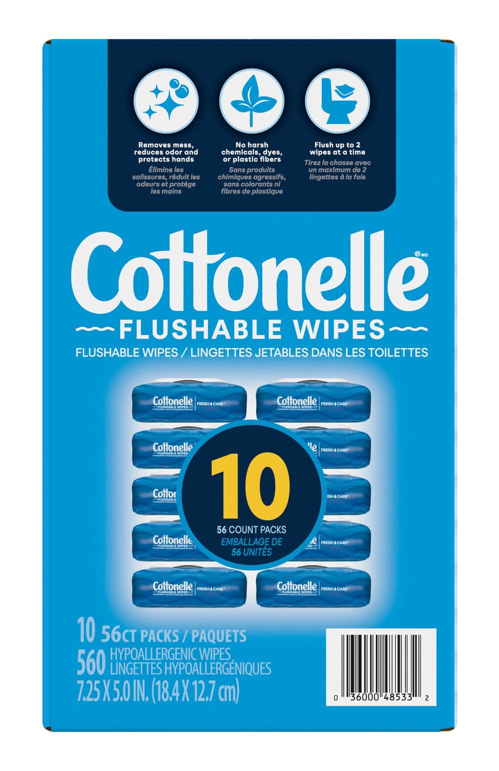 Cottonelle - Lingettes Jetables Dans La Toilette, 10 Paquets De 56 / Cottonelle Flushable Wipes, 10 Packs Of 56