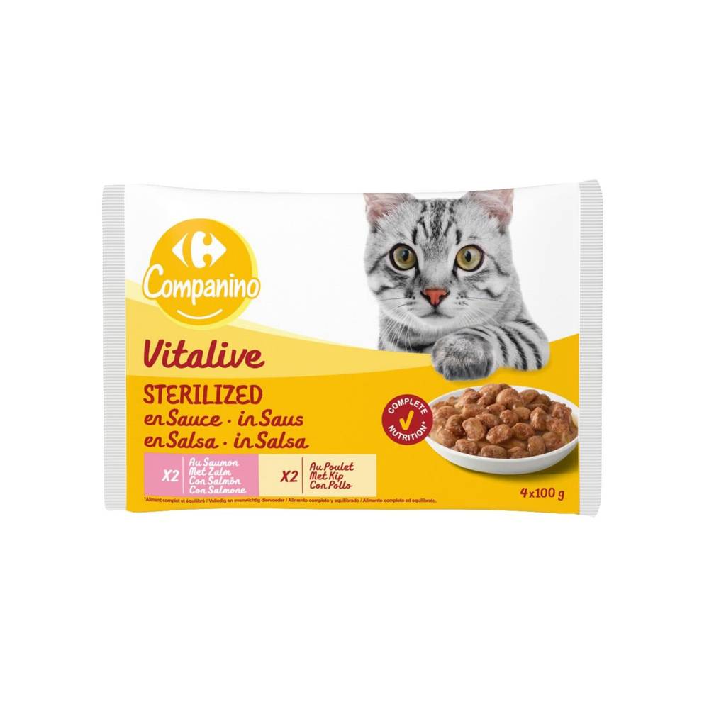 Carrefour - Pâté pour chat stérilisés saumon poulet (400g)