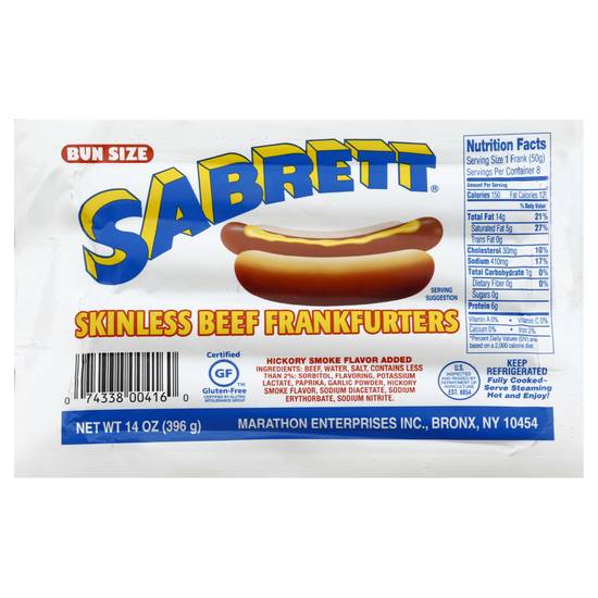 Sabrett Bun Size Skinless Beef Frankfurters
