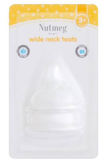 Nutmeg Baby Wide Neck Teats 3+ Months (2 pack)