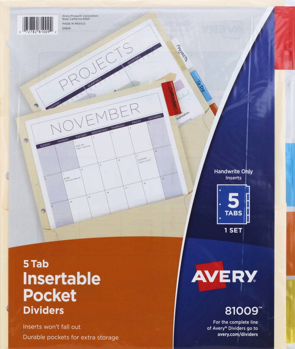 Avery 5 Tab Insertable Pocket Dividers