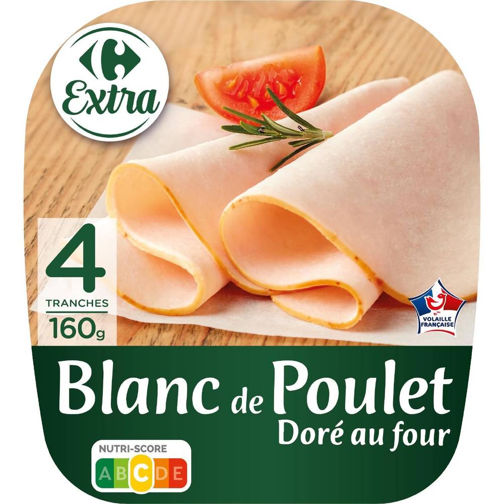 Blanc de poulet doré au four CARREFOUR EXTRA - la barquette de 4 tranches - 160g