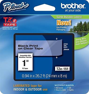 Brother P-touch TZe-151 Laminated Label Maker Tape, 1 x 26-2/10', Black on Clear (TZe-151)